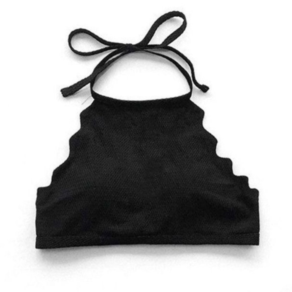 Cupshe Tropic Waves Black Halter Bikini Top Medium